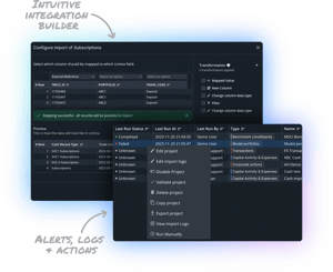 Intuitive integration builder and alert logs and actions