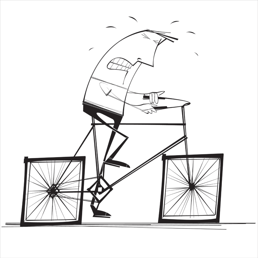 Technical debt within investment and asset management technology illustrated with a metaphor: a bike with square wheels