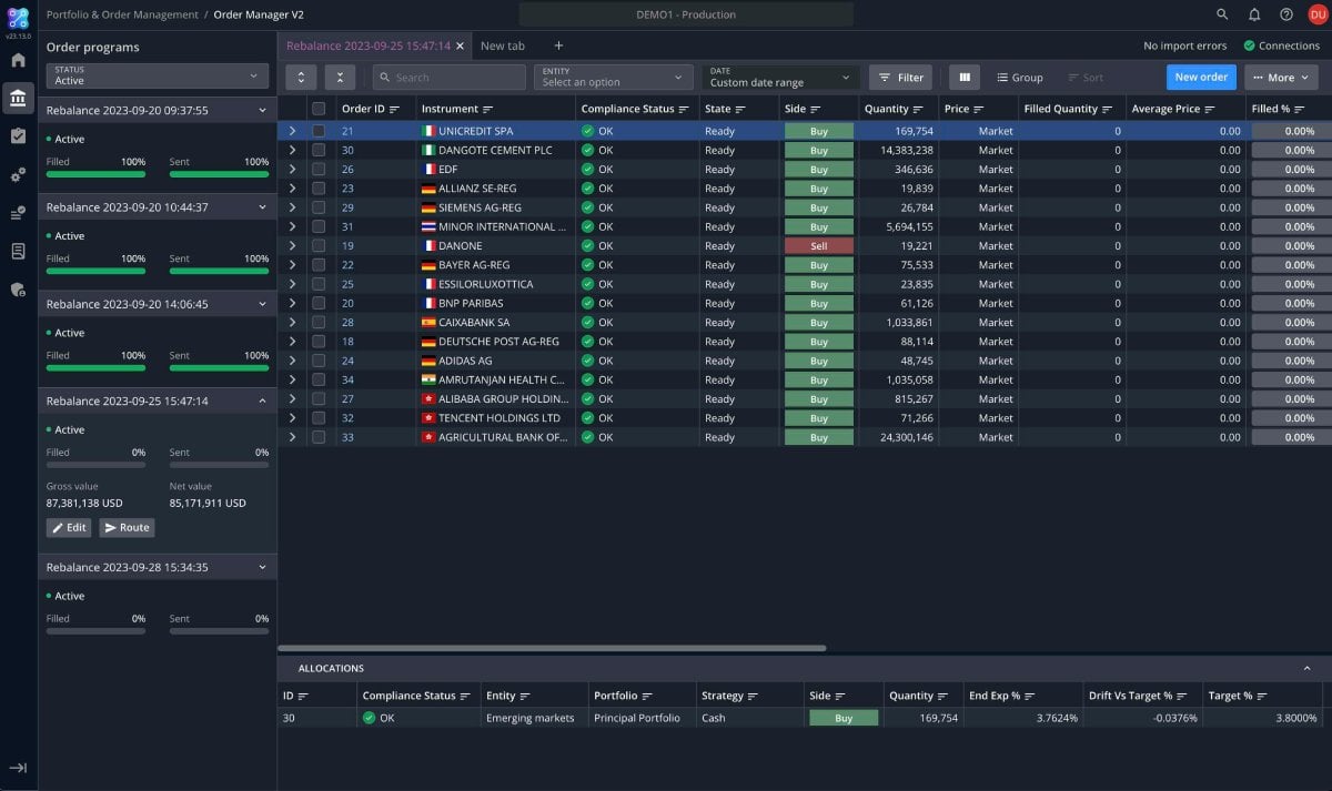 Limina Order Manager screen